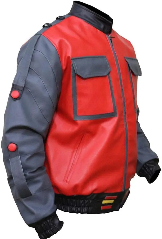 The Jasperz Men's Red and Grey Bomber Synthetic Leather Biker Jacket For Men, XXS-3XL