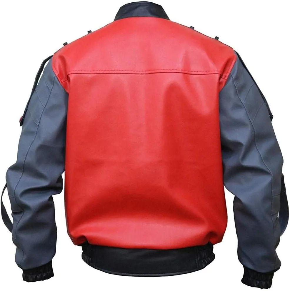 The Jasperz Men's Red and Grey Bomber Synthetic Leather Biker Jacket For Men, XXS-3XL
