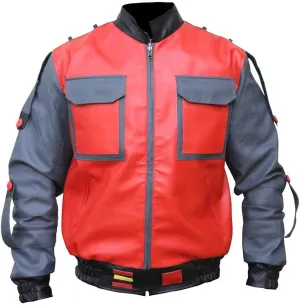 The Jasperz Men's Red and Grey Bomber Synthetic Leather Biker Jacket For Men, XXS-3XL