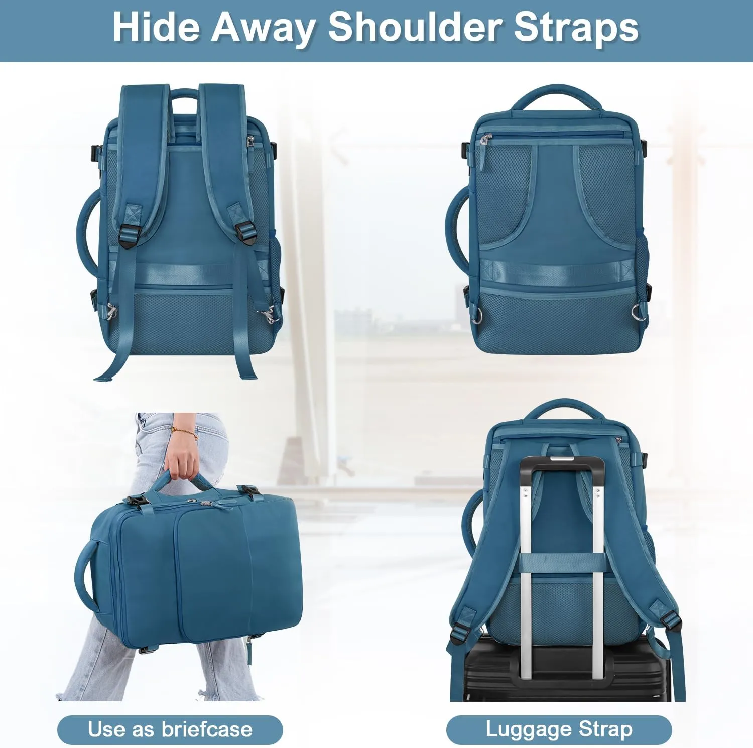 Travel Backpack, Carry on Flight Approved Backpack with Multi-Pockets, TSA Waterproof 17.3inch Laptop Backpack, Personal Item Travel Bag for Men Women, Deep Blue