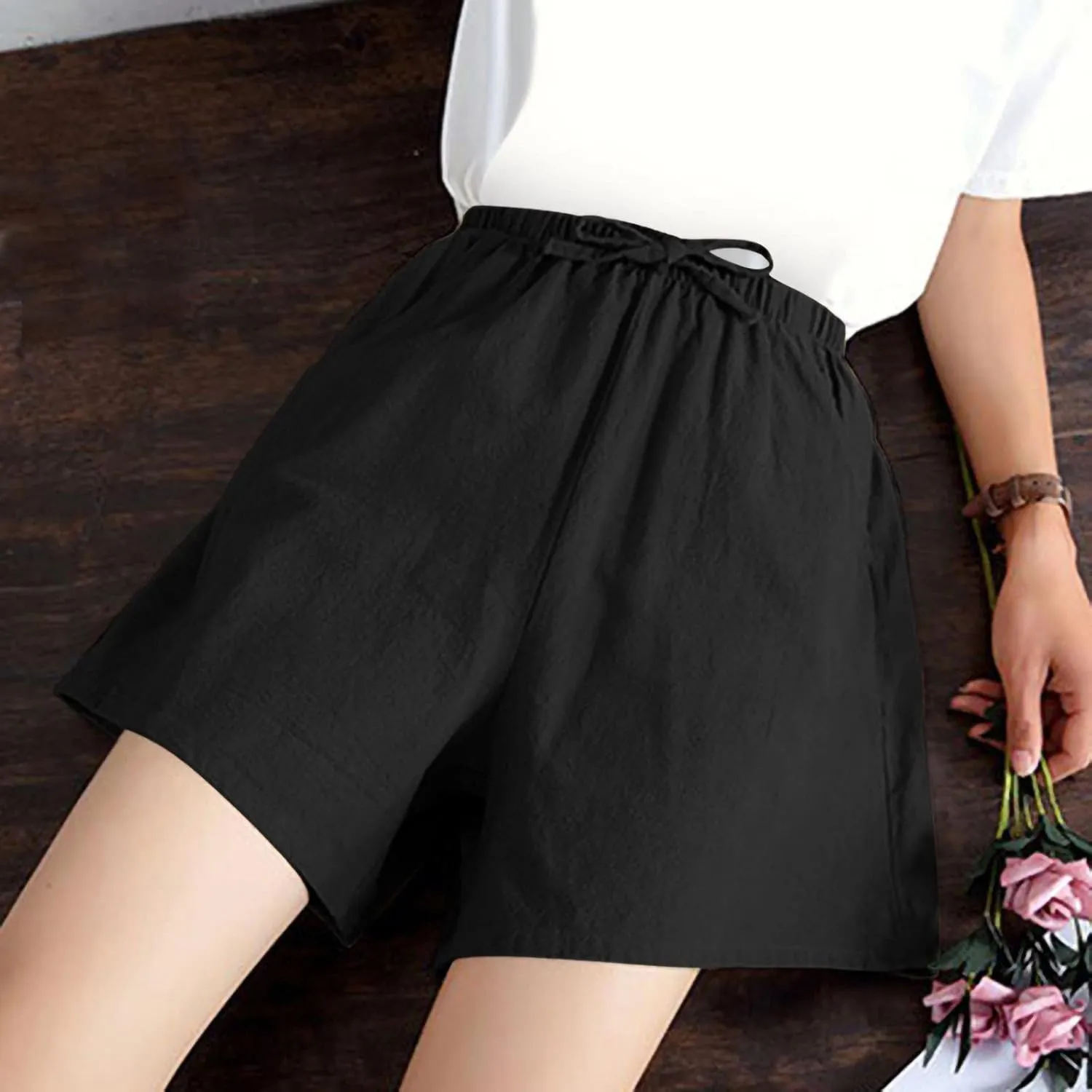 tuduoms Linen Bootcut Lounge Pants for Summer Business Casual Comfy Loose Work Trousers Women High Waist Wide Leg Yoga Pants