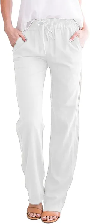 tuduoms Linen Palazzo Pants for Women Summer Business Casual Dressy Comfy Loose Trousers High Waist Lounge Yoga Joggers