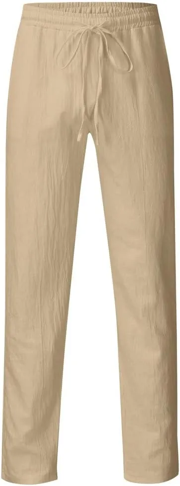 tuduoms Men's Slim-Fit Slacks Drawstrintg Linen Capri Pants Casual Straight Fit Tapered Trouser Lightweight Summer Beach Pant