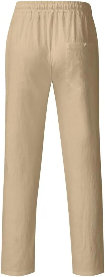 tuduoms Men's Slim-Fit Slacks Drawstrintg Linen Capri Pants Casual Straight Fit Tapered Trouser Lightweight Summer Beach Pant