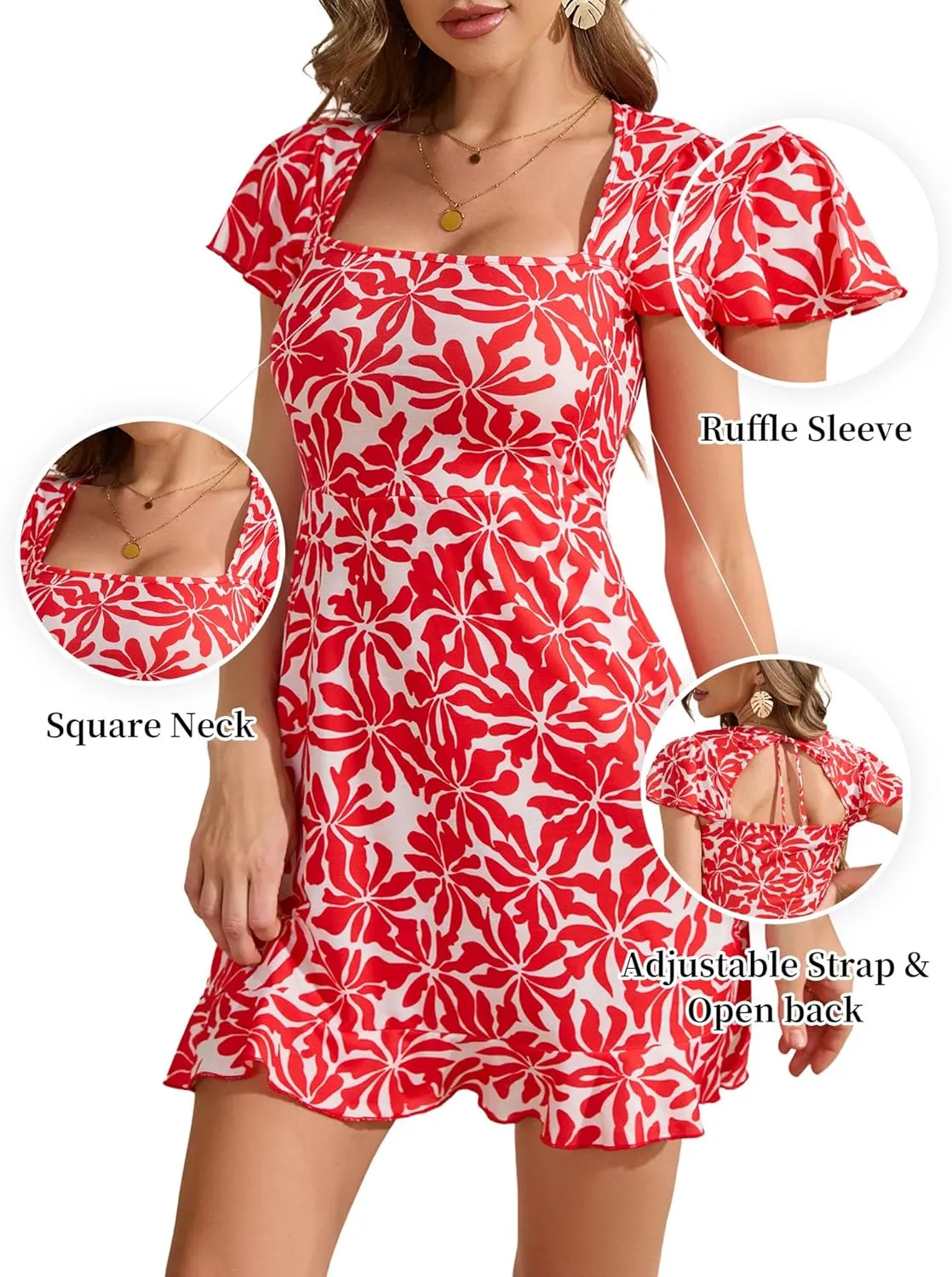 VETIOR Cute mini Dress Square Neck Cap Sleeves Summer Backless A Line Dresses with Pocket 2025