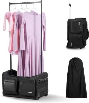 VEVOR Dance Bag with Garment Rack, 23 Inch Rolling Dance Duffel, with Wheels, USB Port, Height Adjustable Clothes Rack, Privacy Protection Curtain, Ideal for Travel and Competitions, Matte Black