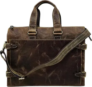 Vintage Leather Briefcase, Distressed Brown, Business Messenger Bag with Shoulder Strap