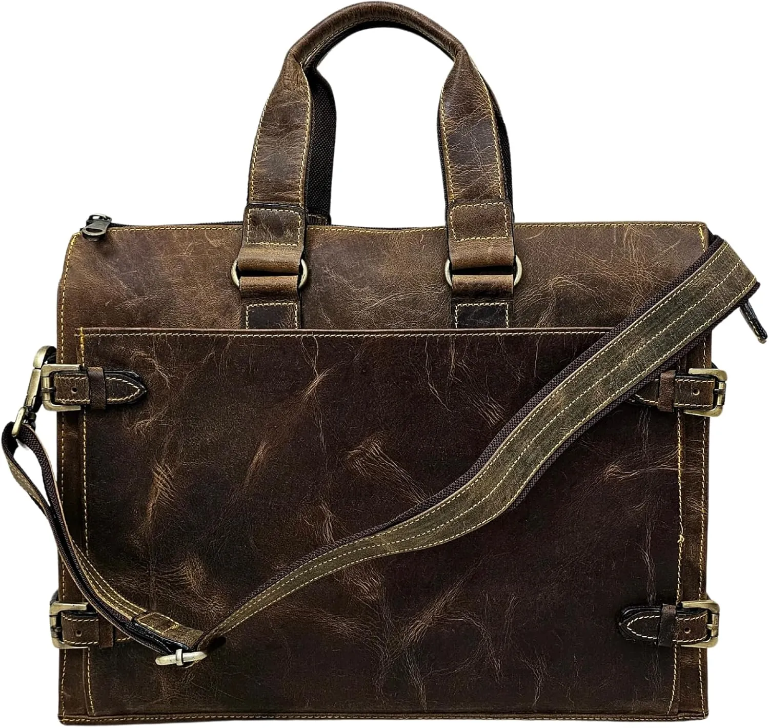 Vintage Leather Briefcase, Distressed Brown, Business Messenger Bag with Shoulder Strap