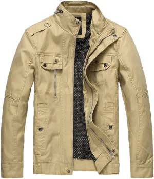 wantdo Men's Cotton Lightweight Jacket Military Jacket Casual Field Coat Windbreaker