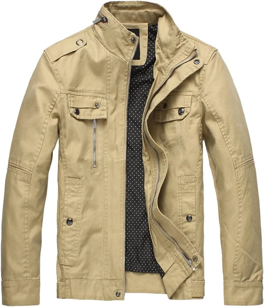 wantdo Men's Cotton Lightweight Jacket Military Jacket Casual Field Coat Windbreaker