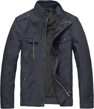wantdo Men's Cotton Lightweight Jacket Military Jacket Casual Field Coat Windbreaker