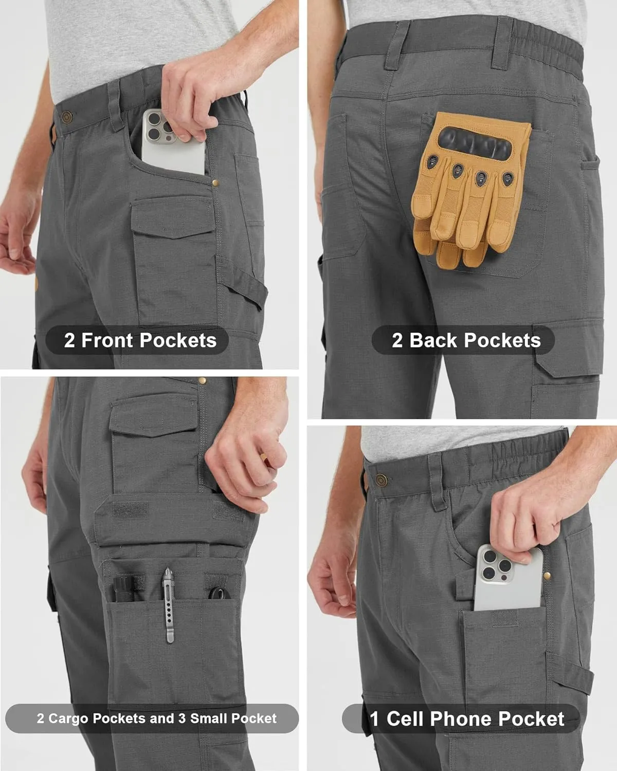 wantdo Men's Work Pants Stretch Flex Utility Cargo Tactical Pants for Men Lightweight Outdoor Hiking Pants