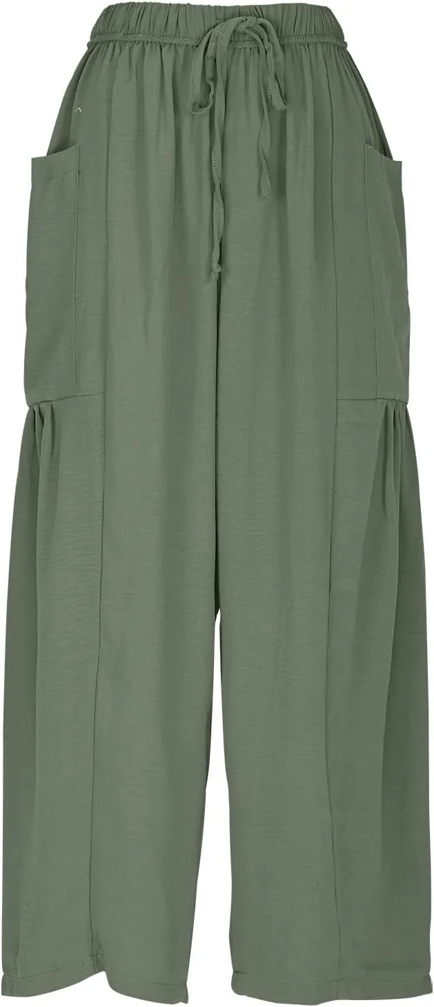 Wide Leg Cotton Linen Pants for Women Summer Trendy Beach Palazzo Lounge Trousers Plus Size Casual Pants