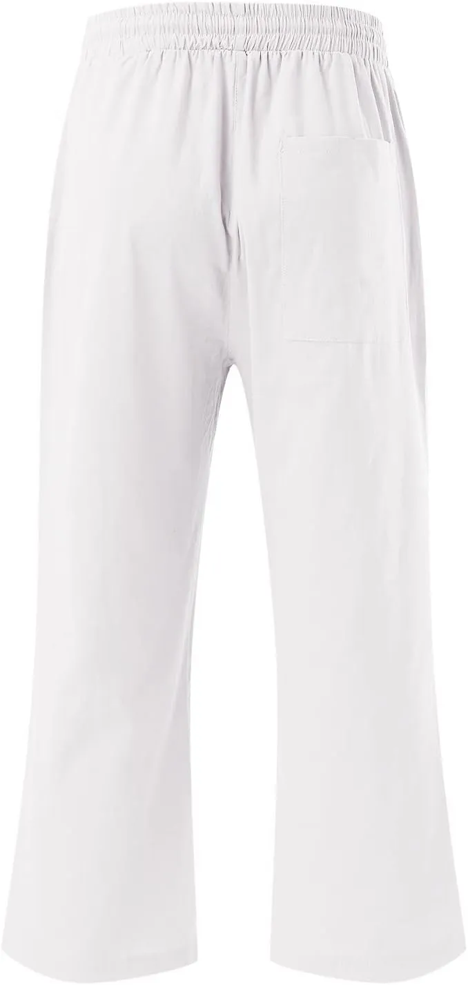 Wide Leg Cropped Pants For Women Pull On Comfy Straight Leg Linen Capris Summer Light Weight Lounge Trousers 2024