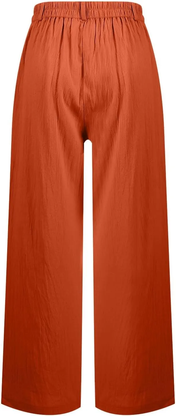 Wide Leg Linen Pants for Women Business Casual High Waisted Dress Pants Office Work Pants Straight Trousers w/Pockets