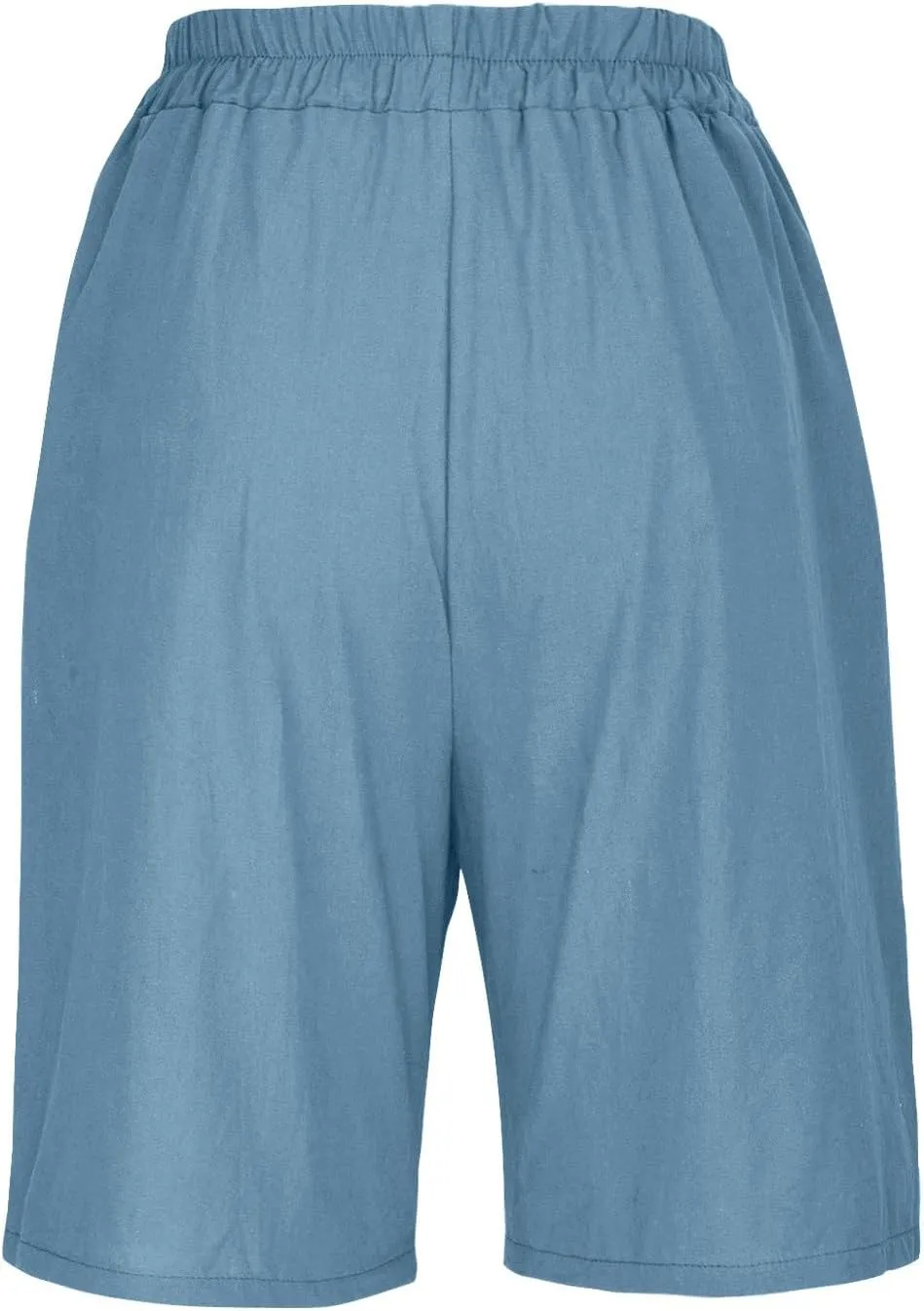 Wide Leg Linen Shorts for Women Knee Length Bermuda Shorts Summer Casual Loose Elastic Waist Beach Pants with Pocket