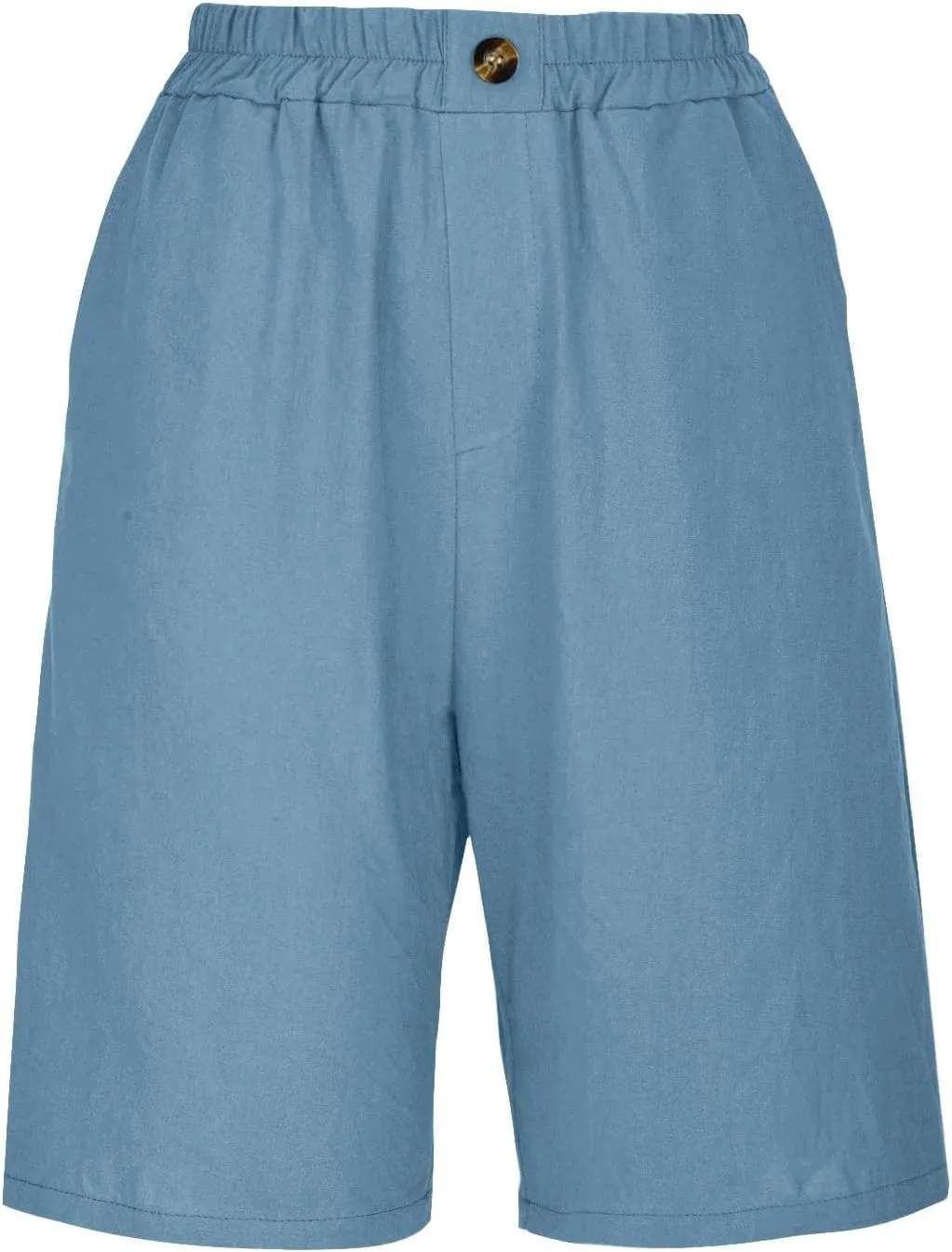 Wide Leg Linen Shorts for Women Knee Length Bermuda Shorts Summer Casual Loose Elastic Waist Beach Pants with Pocket