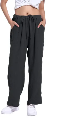 Wide Leg Pants Women Palazzo Cotton Linen Trousers Long Plus Size Lounge Slacks High Waist Summer Pants with Pockets