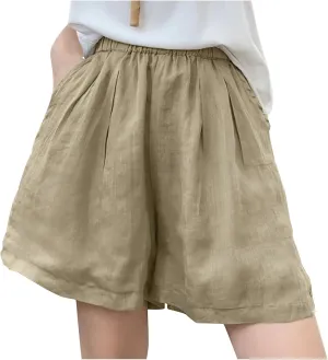 Wkishenl Linen Shorts for Women Casual High Waisted Flowy Dressy Fashion Wide Leg Bermuda Shorts Summer Beach Vacation Outfit