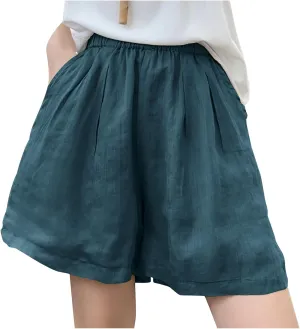 Wkishenl Linen Shorts for Women Casual High Waisted Flowy Dressy Fashion Wide Leg Bermuda Shorts Summer Beach Vacation Outfit