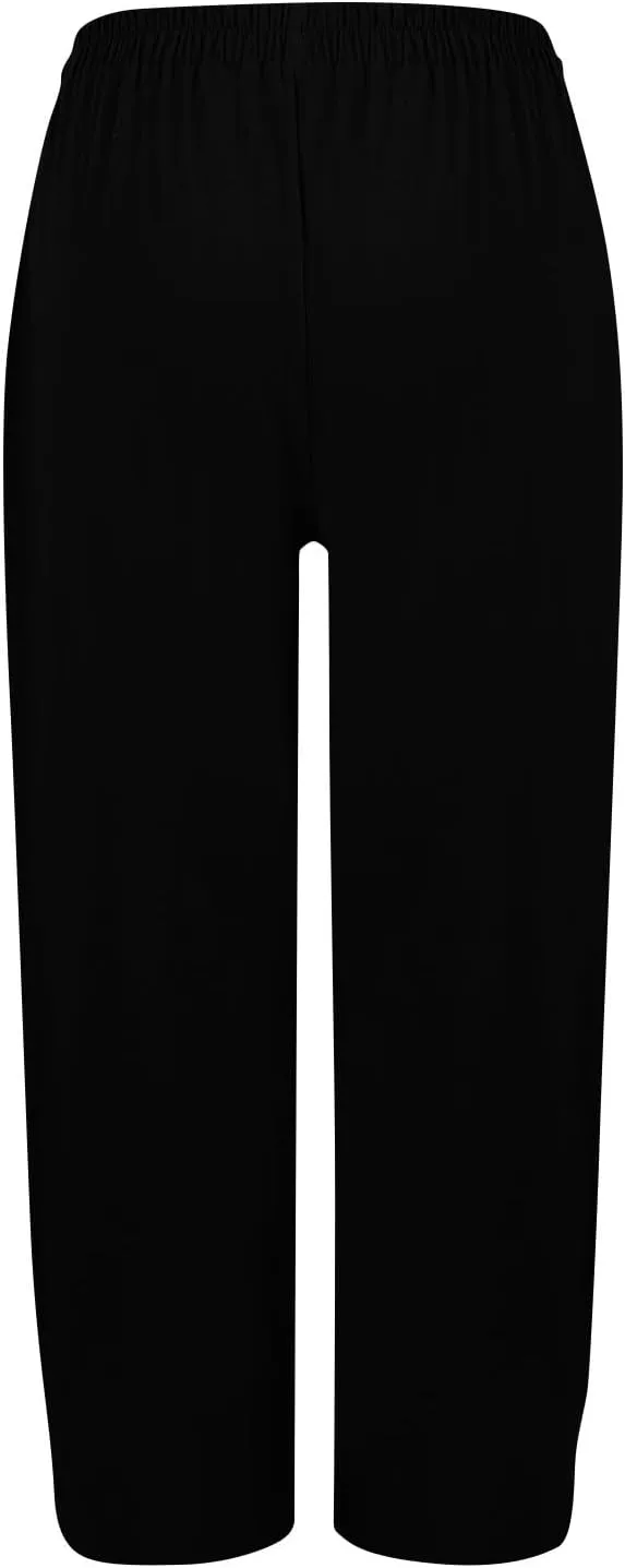 Women Beach Fashion Women Beach Fashion Women's Linen Blend High Waisted Straight Pants, Elastic Drawstring Waist