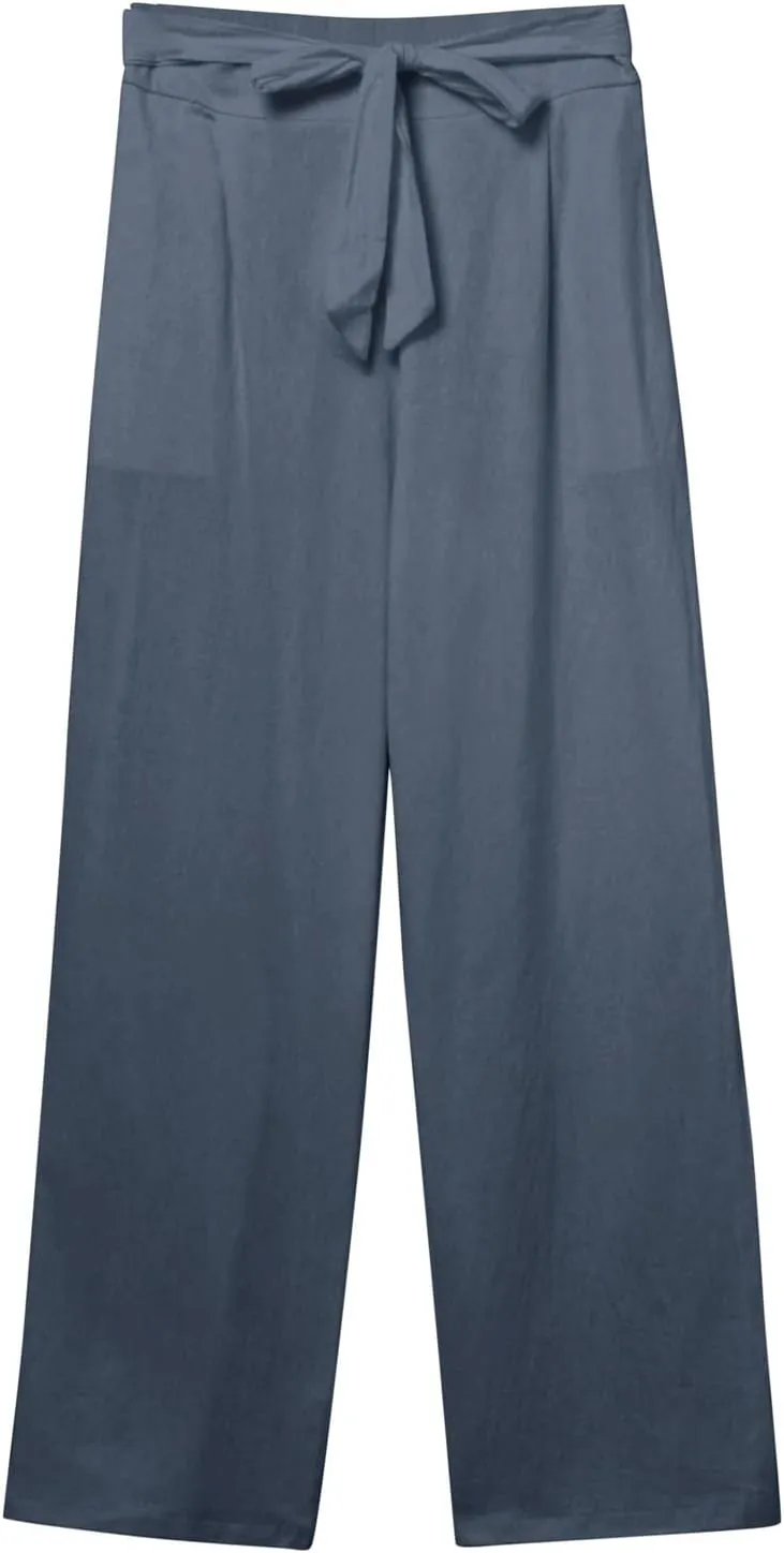 Women Cotton Linen Summer Flowy Pants Elastic Waist Wide Leg Slim-Fit Pants Office