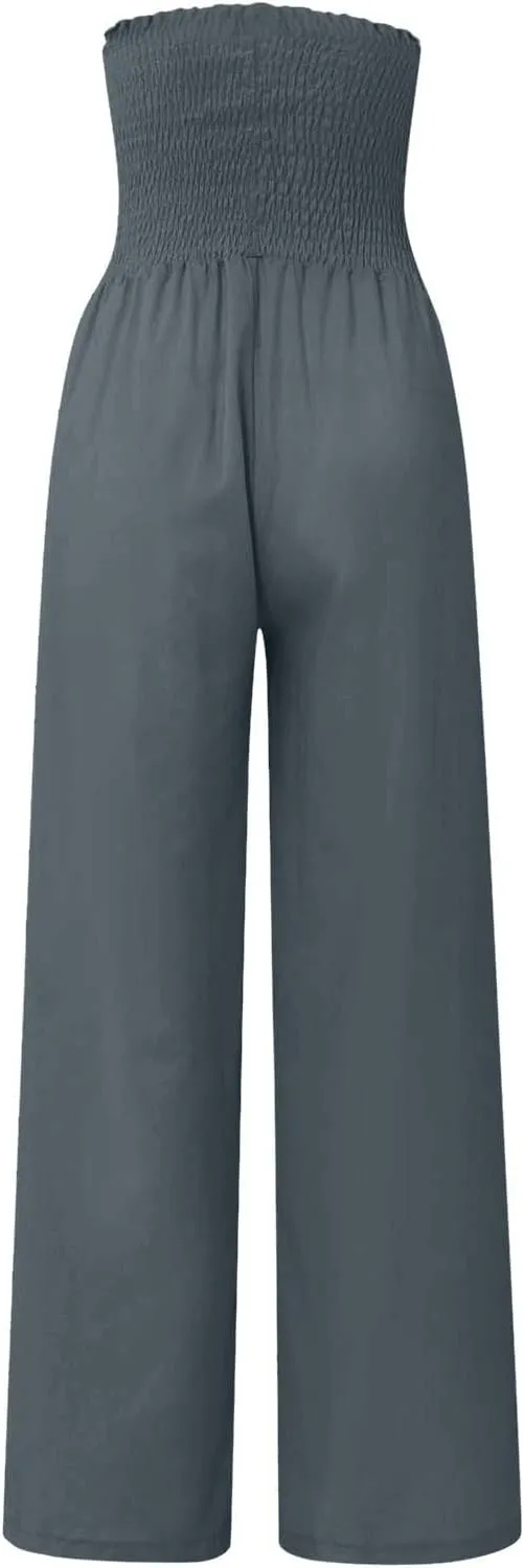 Women Cotton Linen Summer Printed Palazzo Pants High Waist Wide Leg Slim-Fit Trouser Work Business