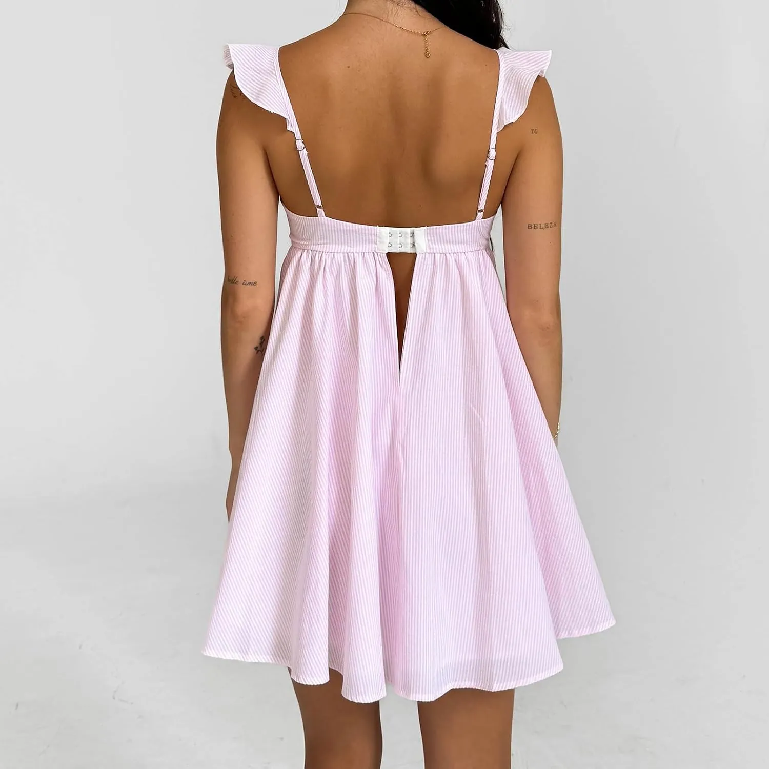 Women Halter Ruffle Dresses Sleeveless Backless Floral Print A-line Dress High Waist Square Neck Sundress