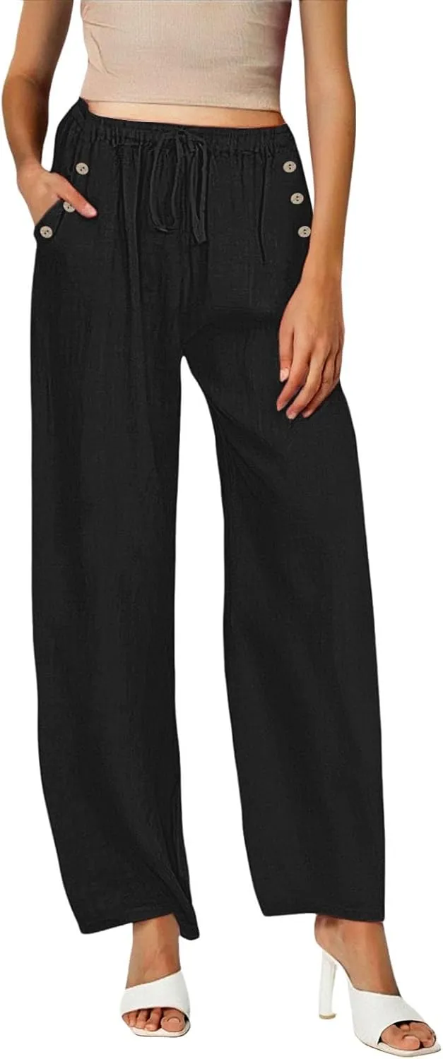 Women Linen Baggy Harem Pants Size Loose Cotton and Linen Casual Pants Summer Boho Wide Leg High Waist Women's