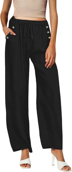 Women Linen Baggy Harem Pants Size Loose Cotton and Linen Casual Pants Summer Boho Wide Leg High Waist Women's