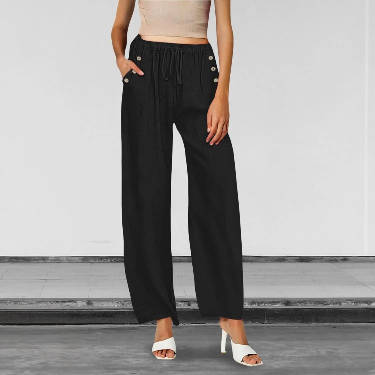 Women Linen Baggy Harem Pants Size Loose Cotton and Linen Casual Pants Summer Boho Wide Leg High Waist Women's