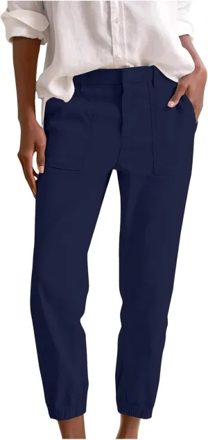 Women Linen Capris Pants 2025 Summer Casual Pant Vacation Bermuda Pants Palazzo Trousers with Pockets