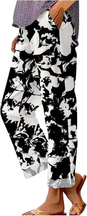 Women Linen Palazzo Pants Casual Drawstring Pants 2025 Beach Travel Vacation Clothes Lightweight Summer Women