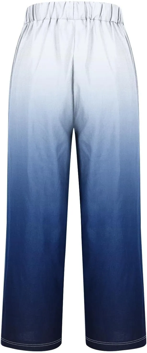 Women Linen Pants Loose Pocket Casual Cotton and Linen Pants Flowy Wide Leg Beach Trousers with Pockets Linen Capris