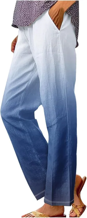 Women Linen Pants Loose Pocket Casual Cotton and Linen Pants Flowy Wide Leg Beach Trousers with Pockets Linen Capris