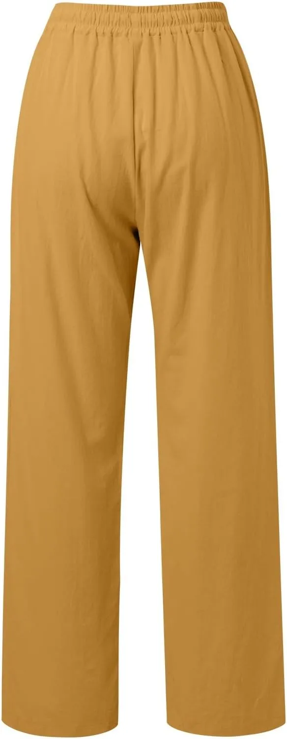 Women Linen Summer Cropped Palazzo Pants Low Waist Wide Leg Slim Fit Palazzo Lounge Pants Trendy