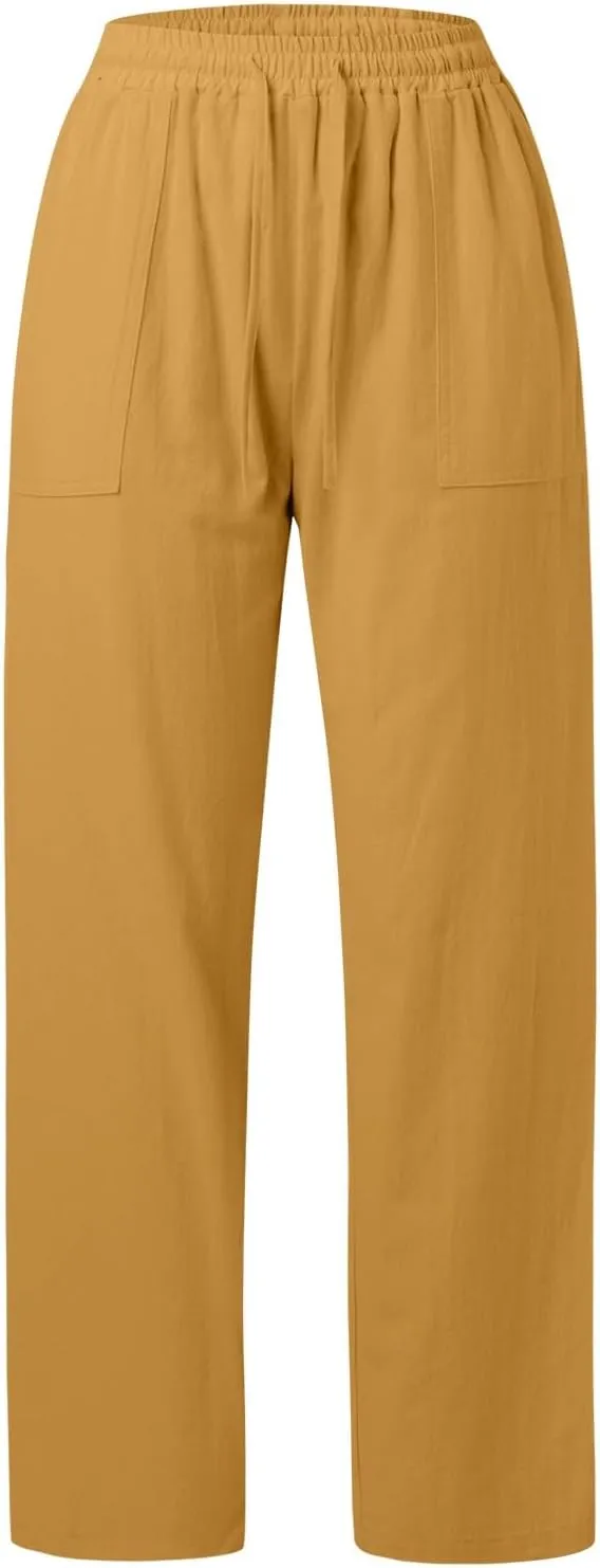 Women Linen Summer Cropped Palazzo Pants Low Waist Wide Leg Slim Fit Palazzo Lounge Pants Trendy
