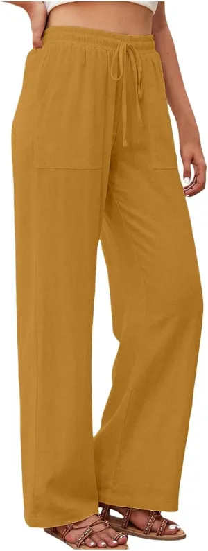Women Linen Summer Cropped Palazzo Pants Low Waist Wide Leg Slim Fit Palazzo Lounge Pants Trendy