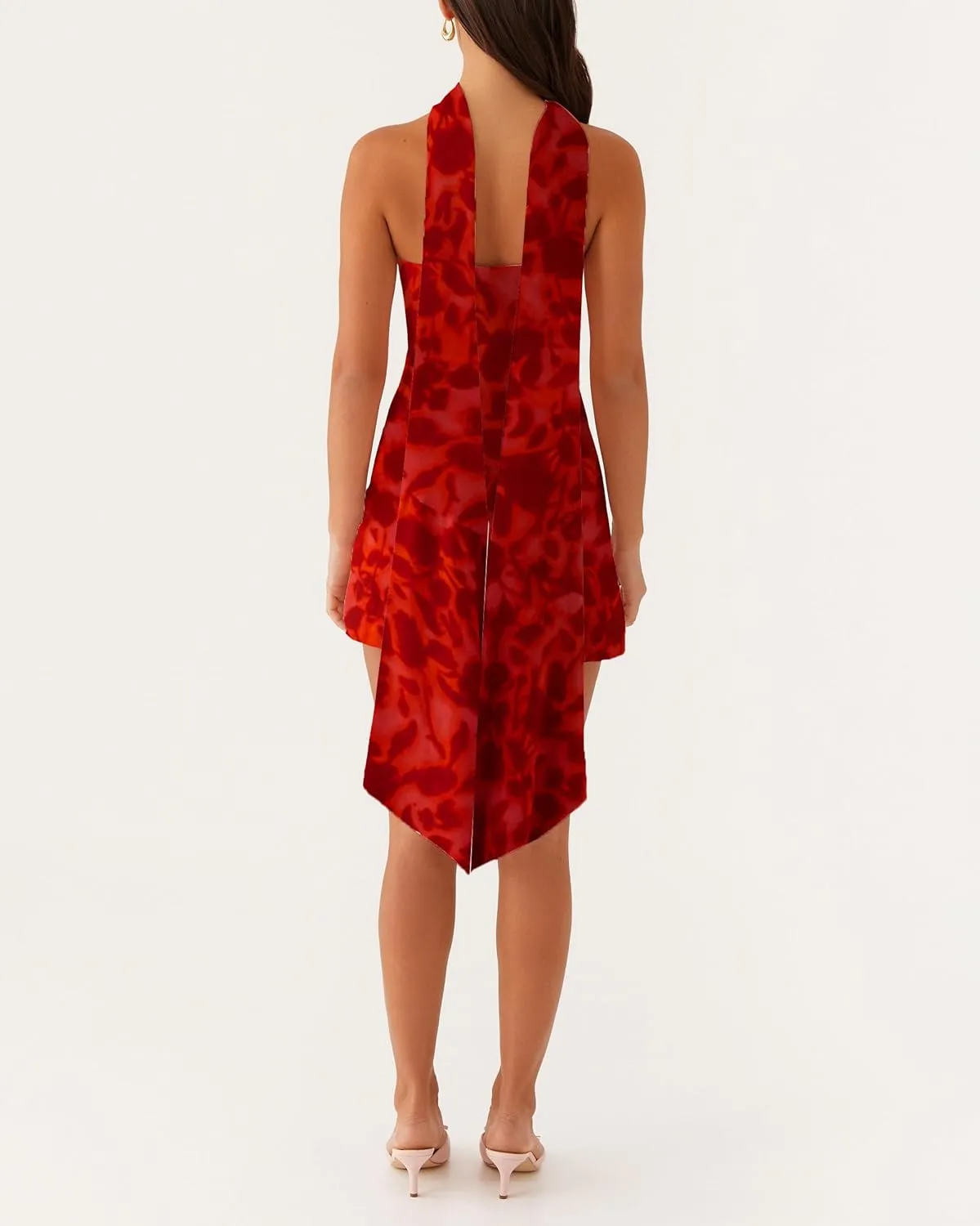Women Ruffle Floral Strapless Mini Dress Y2K Mesh A Line Short Dress Cute Floral Scarf Tube Dresses Vacation Beach