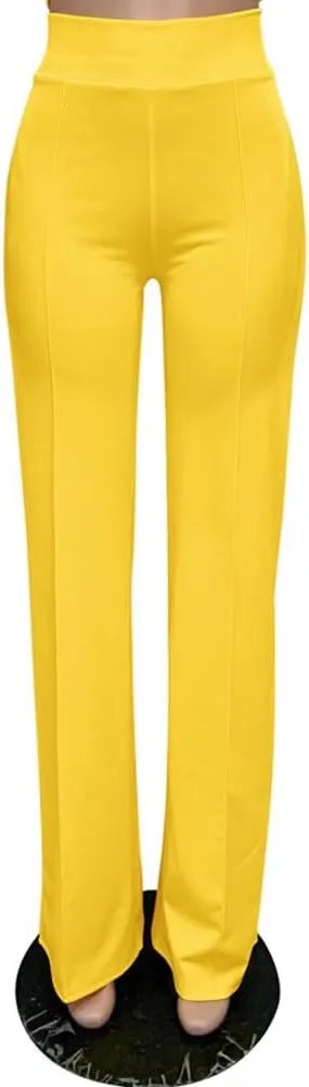 Women Stretchy Straight Leg Dress Pants Comfy Solid Classic High Waisted Wide Leg Long Bootcut Pant Slacks Work Office