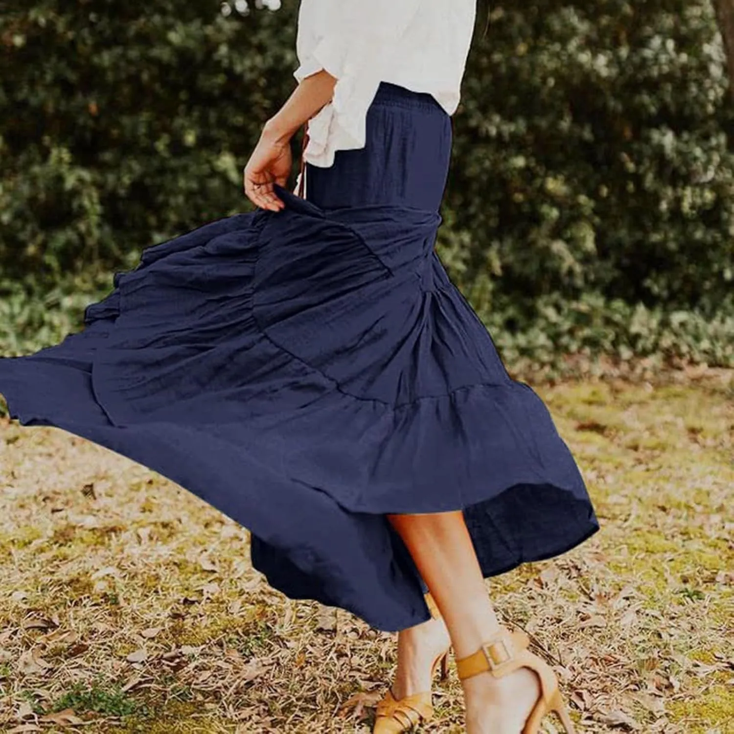 Women Summer Maxi Skirt Elastic High Waist Flowy Boho Casual Tiered Aline Long Beach Skirts 2024 Trendy Outfits