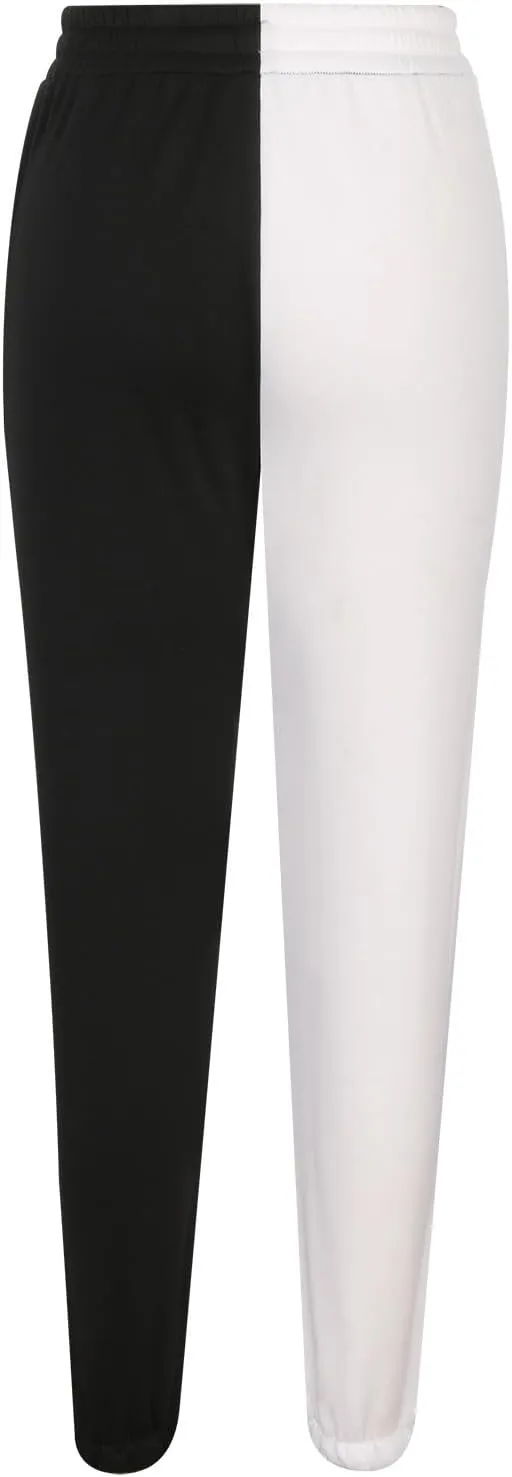 Women Sweatpant Casual Color Block Patchwork Trouser Elastic High Waist Drawstring Joggers Baggy Pants with Pockets