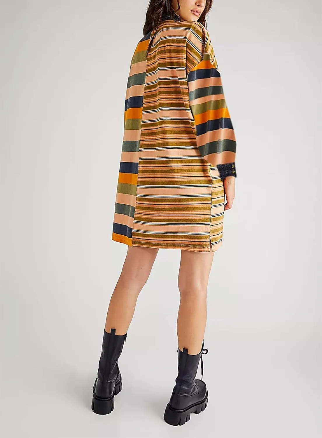 Women Sweatshirt Dress Y2k Striped Pullover Tops Colorblock Hoodie Dresses Button Oversized Sweatshirts Fall Fashion