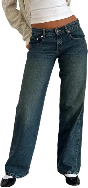 Women Y2k Low Rise Baggy Jeans Loose Fit Boyfriend Straight Wide Leg Jeans Trendy Stretch Long Denim Pants