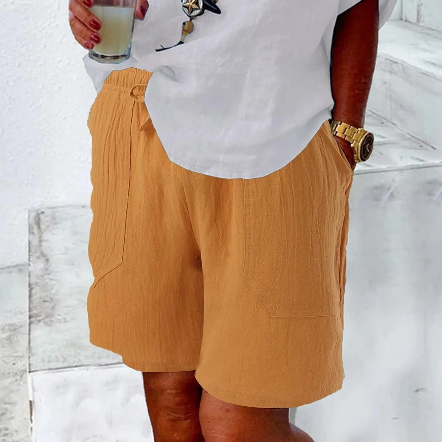 Womens 2024 Casual Shorts Drawstring Comfy Elastic Waist Shorts Quick Dry Athletic Summer Pull On Short Pants with Pockets