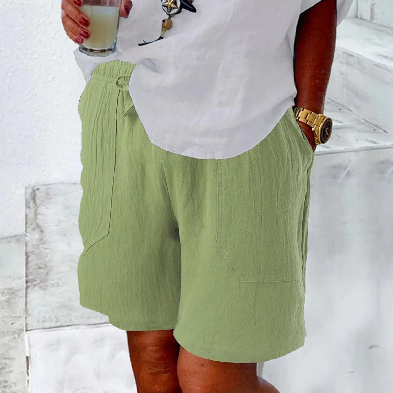 Womens 2024 Casual Shorts Drawstring Comfy Elastic Waist Shorts Quick Dry Athletic Summer Pull On Short Pants with Pockets