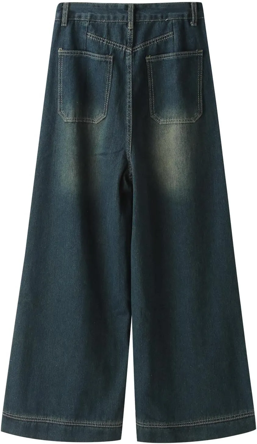 Women's Baggy Jeans Straight Wide Leg Vintage Boyfriends High Waisted Denim Pants Casual Streetwear Loose Trousers