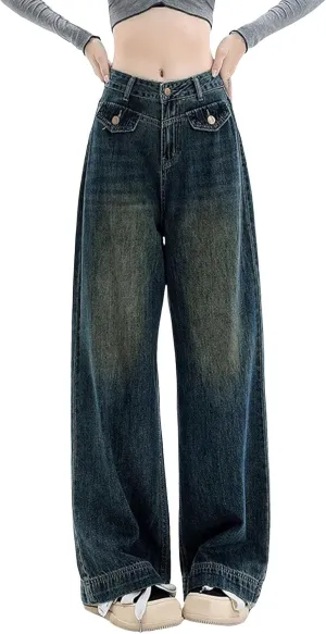 Women's Baggy Jeans Straight Wide Leg Vintage Boyfriends High Waisted Denim Pants Casual Streetwear Loose Trousers