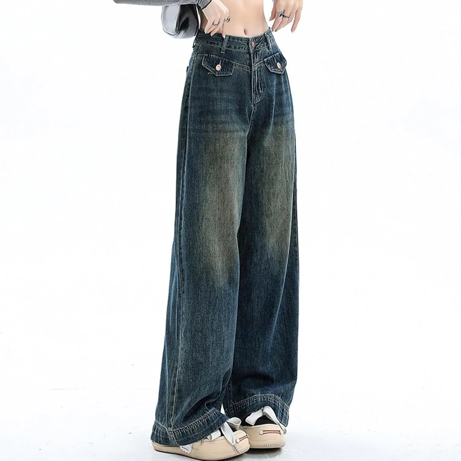 Women's Baggy Jeans Straight Wide Leg Vintage Boyfriends High Waisted Denim Pants Casual Streetwear Loose Trousers