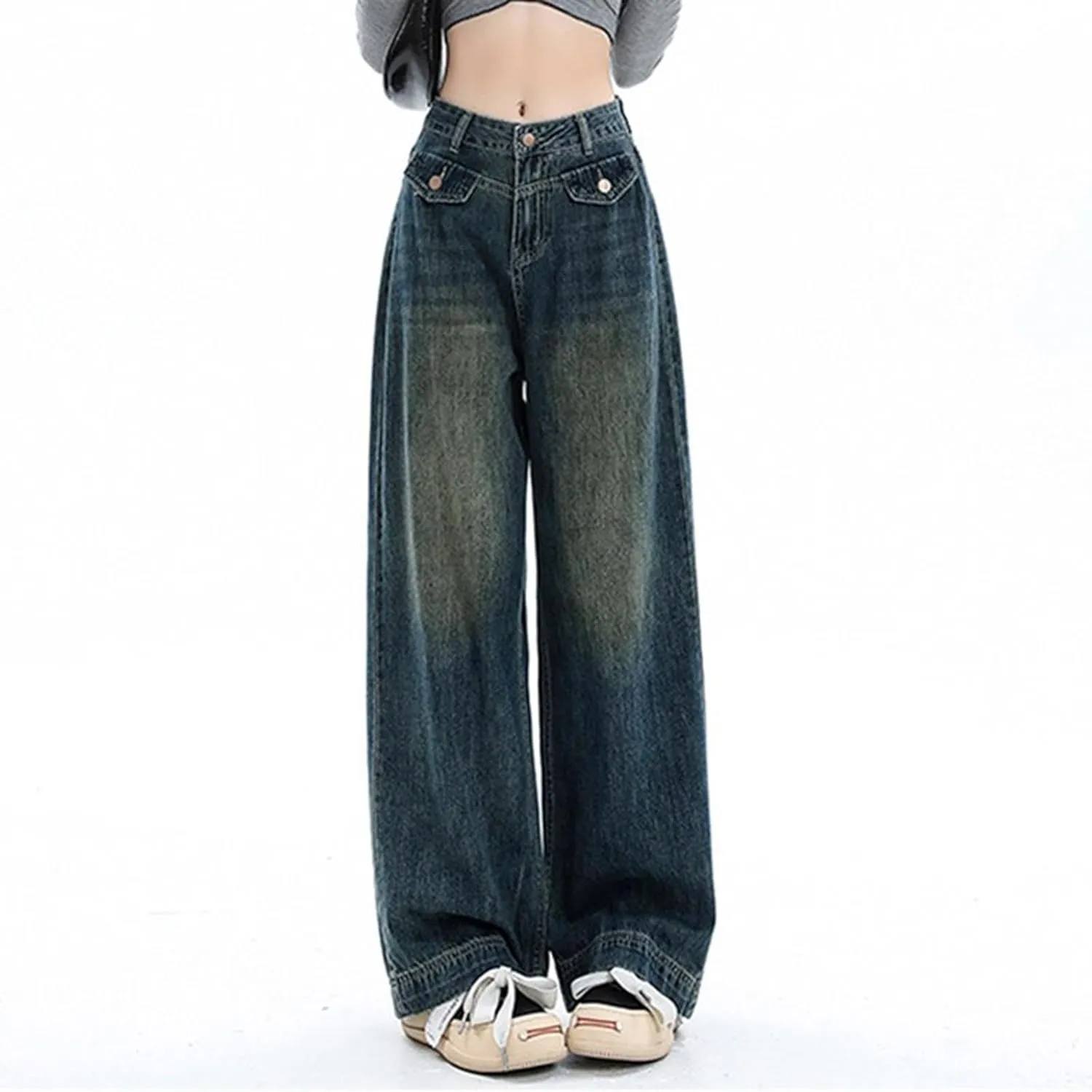 Women's Baggy Jeans Straight Wide Leg Vintage Boyfriends High Waisted Denim Pants Casual Streetwear Loose Trousers